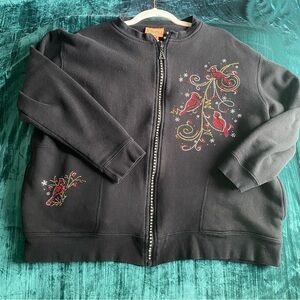 Vintage Black Zip-Up Jacket with Bedazzled Cardinals